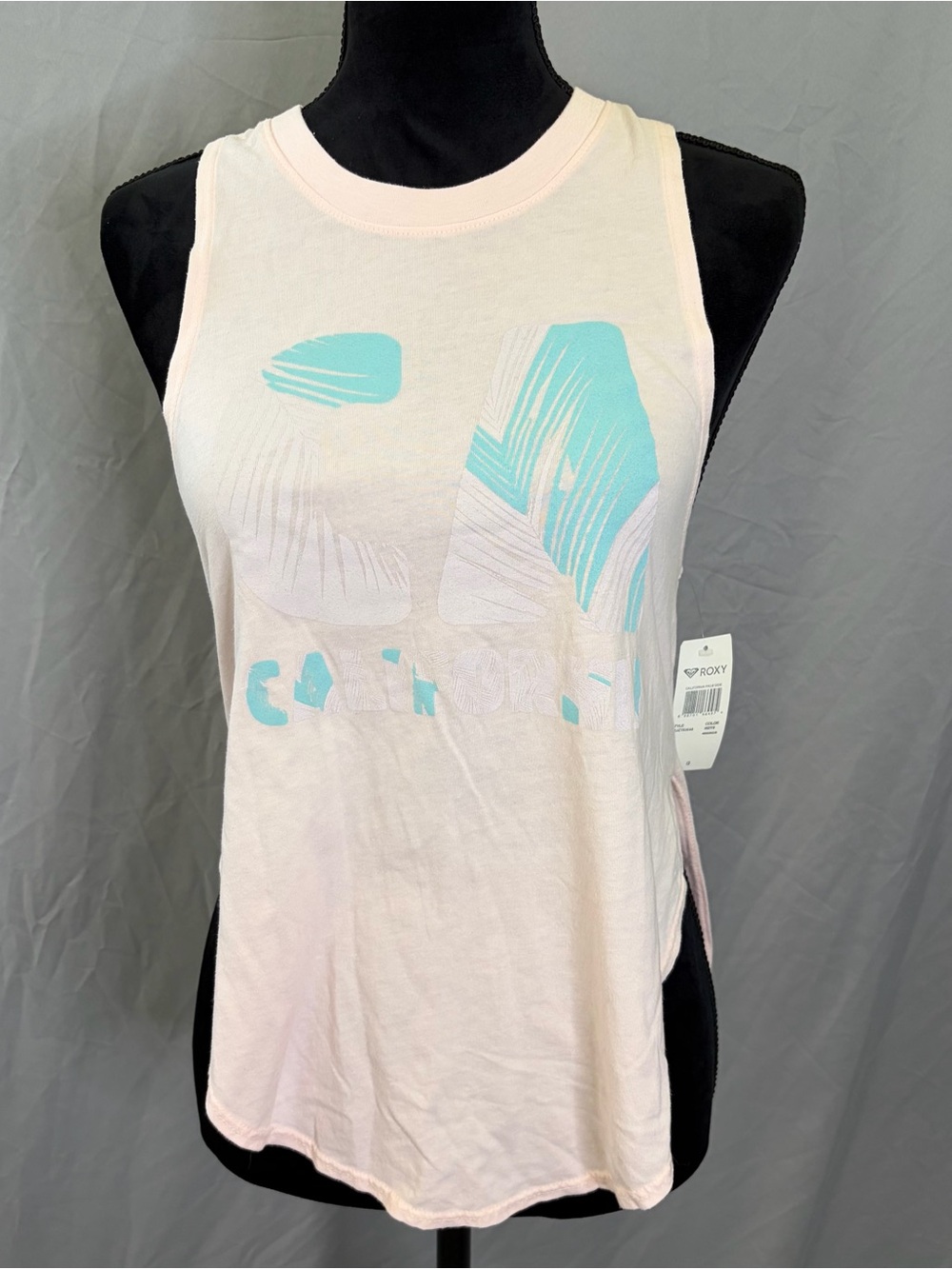 Roxy Light Pink Tank Top with Aqua California Graphic